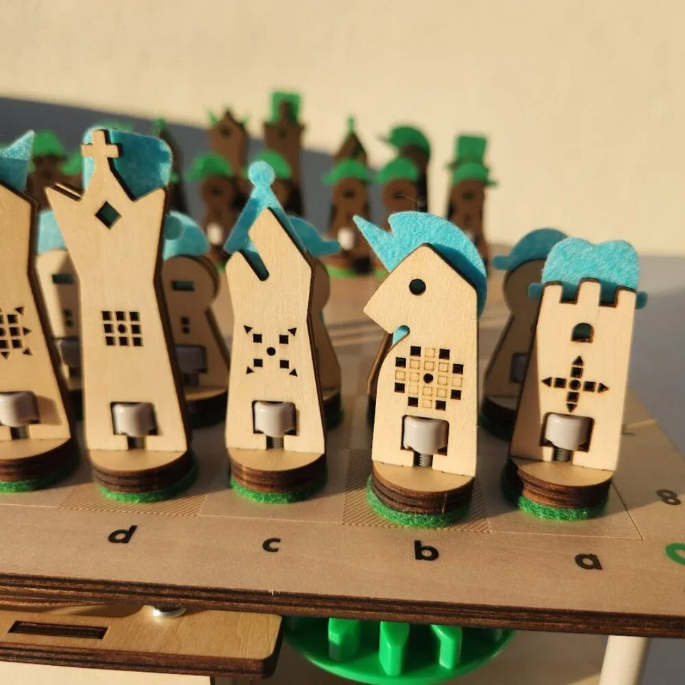 KiwiCo Chess Set Wooden Game Board and Pieces with Hidden Storage - Assembled Ar